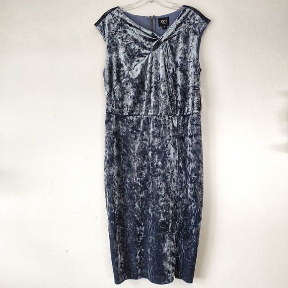 ECI Gray Dress Midi Crushed‎ Velvet Retro 30s Stretch New With Tags - Picture 1 of 8